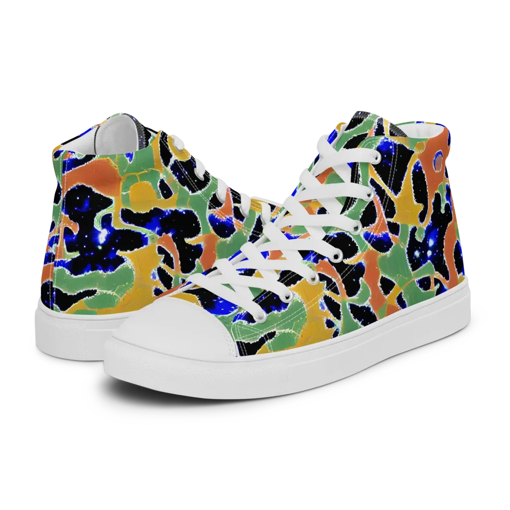 Cobalt Collage on Men's High Top Canvas Shoes — Left