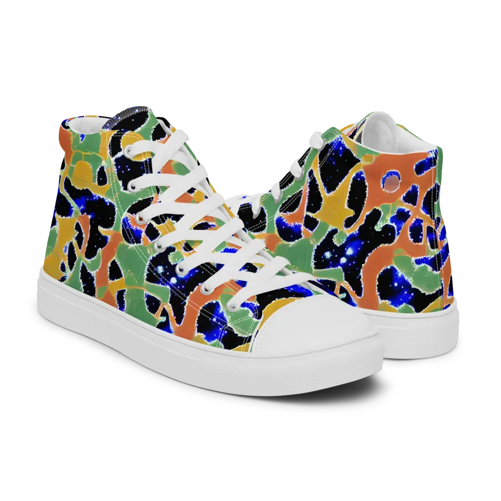 Cobalt Collage on Men's High Top Canvas Shoes — Right