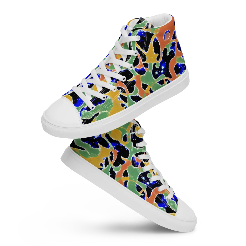 Cobalt Collage on Men's High Top Canvas Shoes — Front