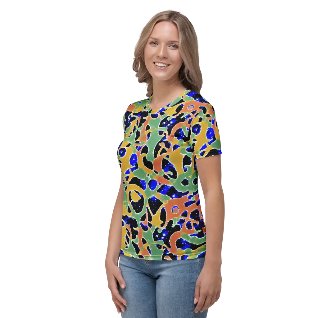 Cobalt Collage on Women's Crew Neck T-Shirt — Left