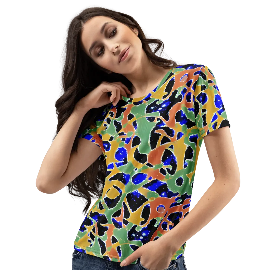 Cobalt Collage on Women's Crew Neck T-Shirt — Left Front
