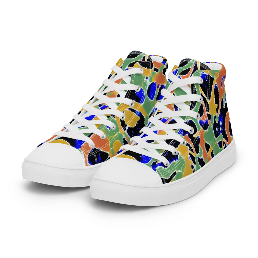 Cobalt Collage on Women's High Top Canvas Shoes — Left Front