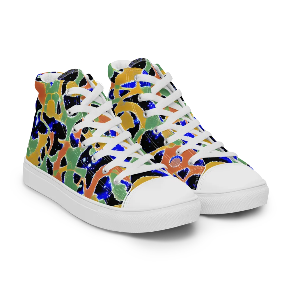Cobalt Collage on Women's High Top Canvas Shoes — Right Front