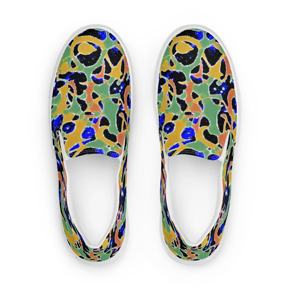 Cobalt Collage on Men's Slip-On Canvas Shoes — Front