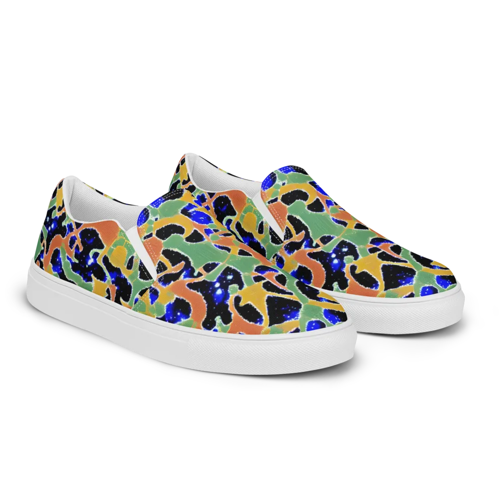 Cobalt Collage on Men's Slip-On Canvas Shoes — Right Front