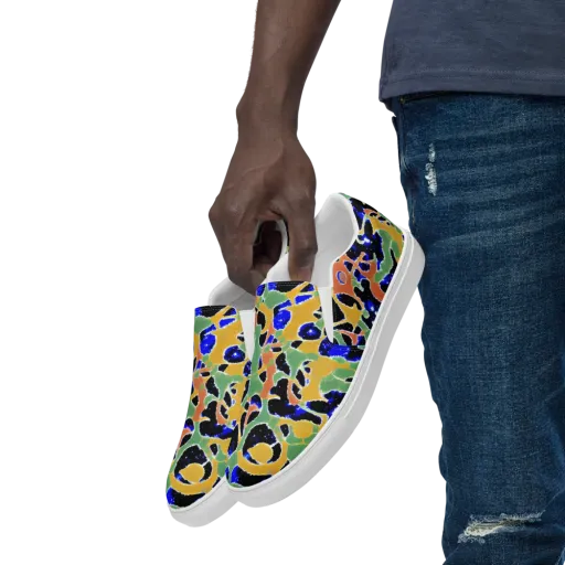 Cobalt Collage on a Men's Slip-On Canvas Shoes