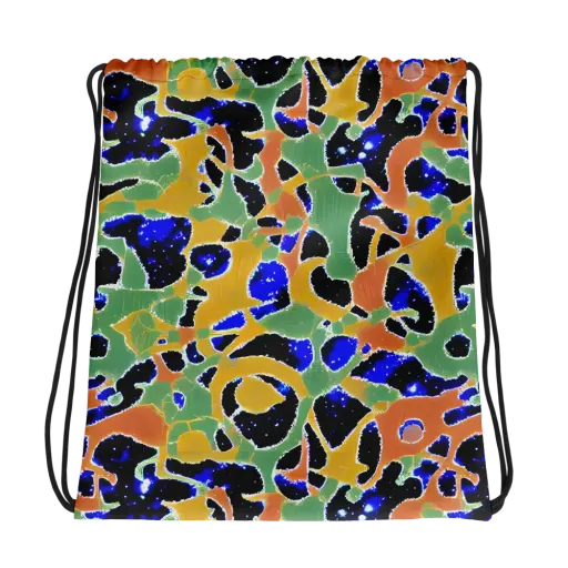 Cobalt Collage on a Drawstring Bag