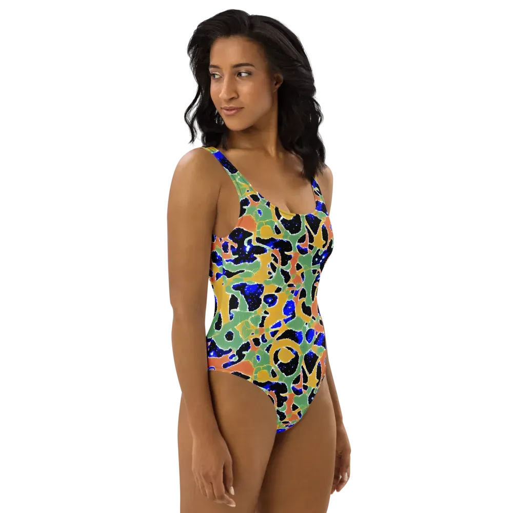 Cobalt Collage on One-Piece Swimsuit — Right