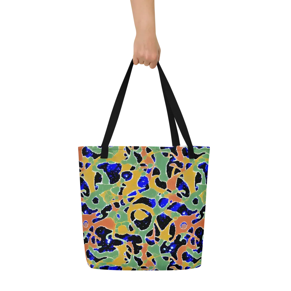 Cobalt Collage on Large Tote Bag W/ Pocket — Front