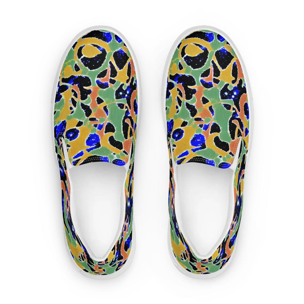 Cobalt Collage on Women's Slip-On Canvas Shoes — Front