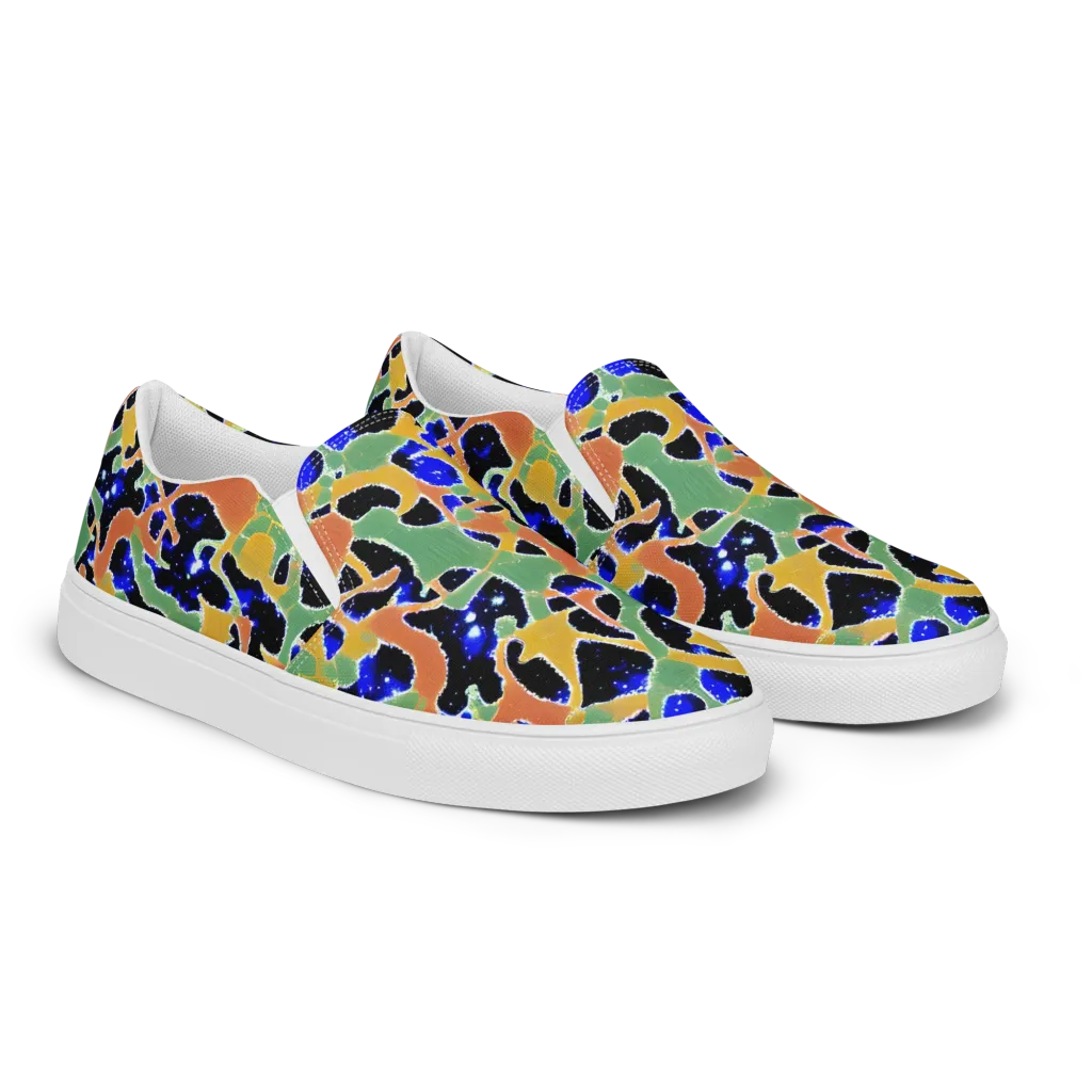 Cobalt Collage on Women's Slip-On Canvas Shoes — Right Front