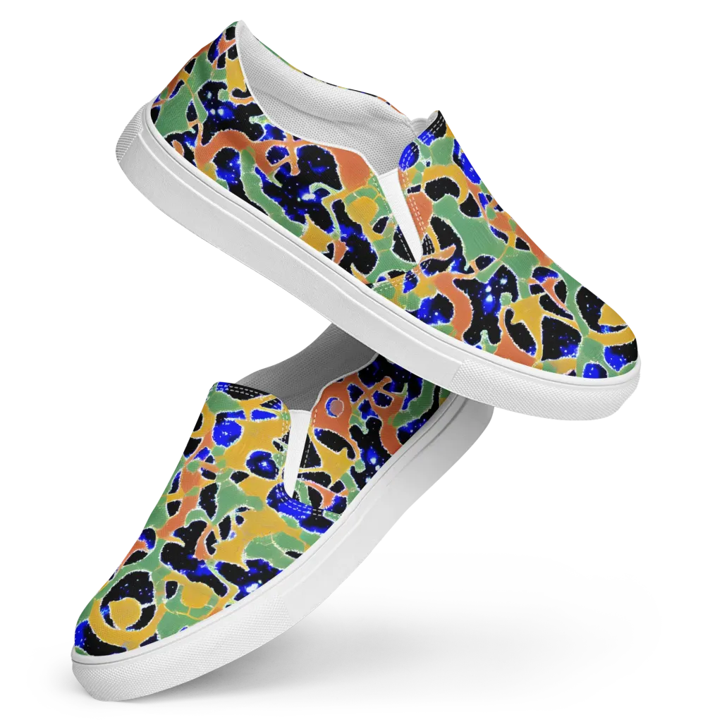 Cobalt Collage on Women's Slip-On Canvas Shoes — Front