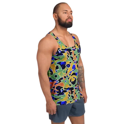 Cobalt Collage on a Men's Tank Top