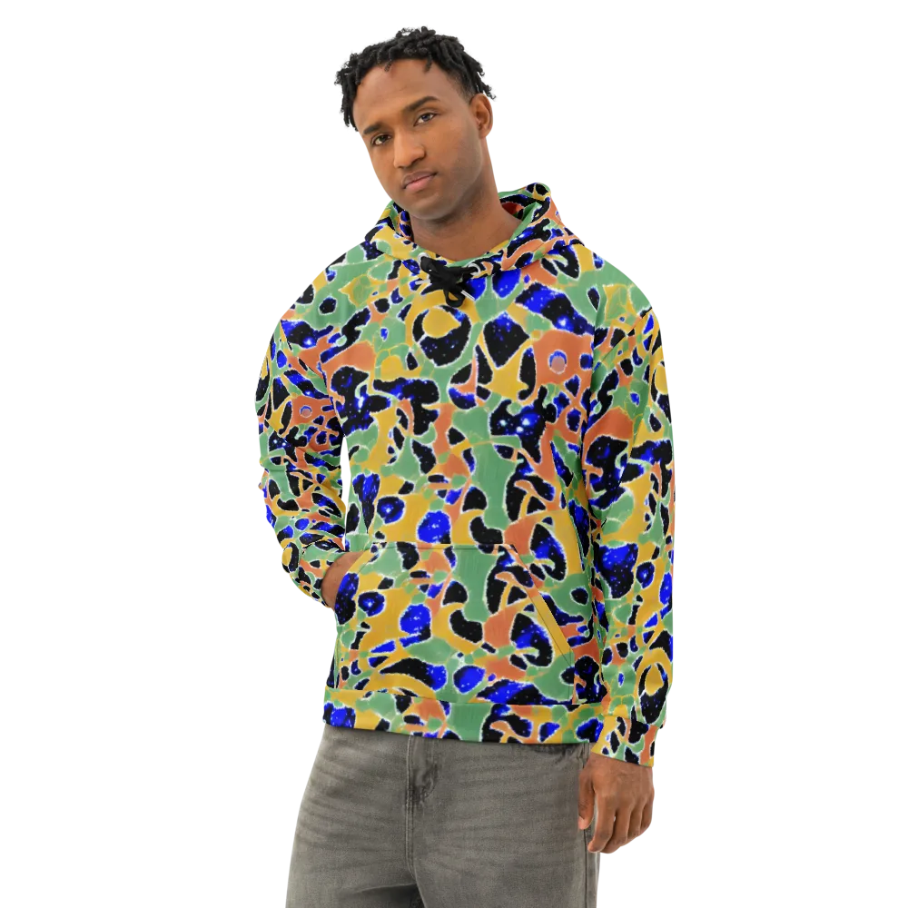 Cobalt Collage on Cotton Hoodie — Left Front