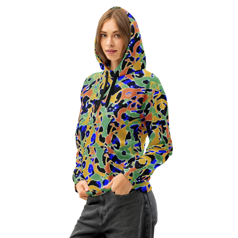 Cobalt Collage on Cotton Hoodie — Left Front