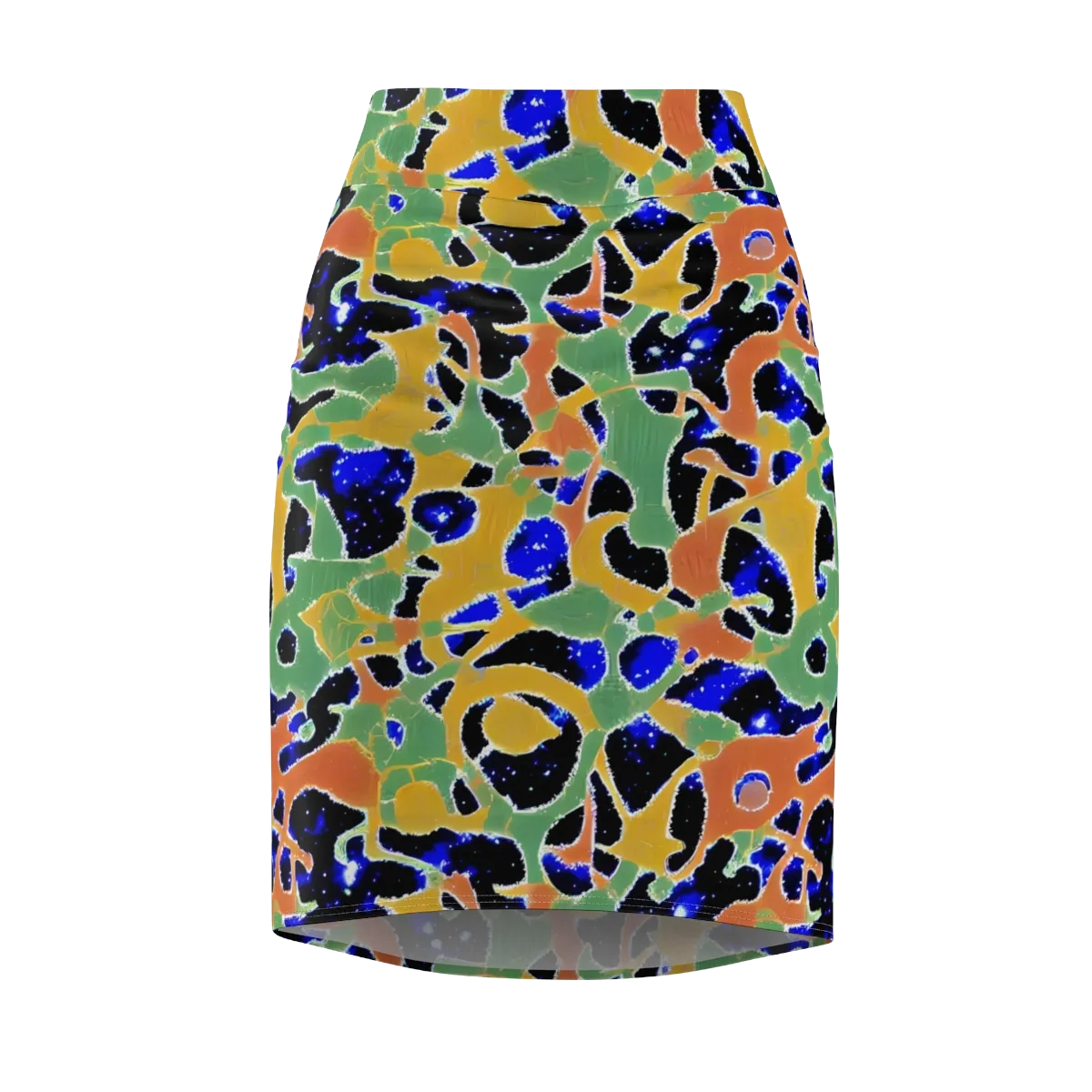 Cobalt Collage on Pencil Skirt — Front