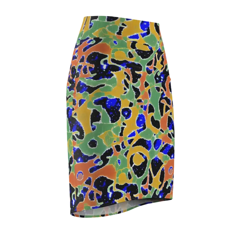 Cobalt Collage on Pencil Skirt — Front Side