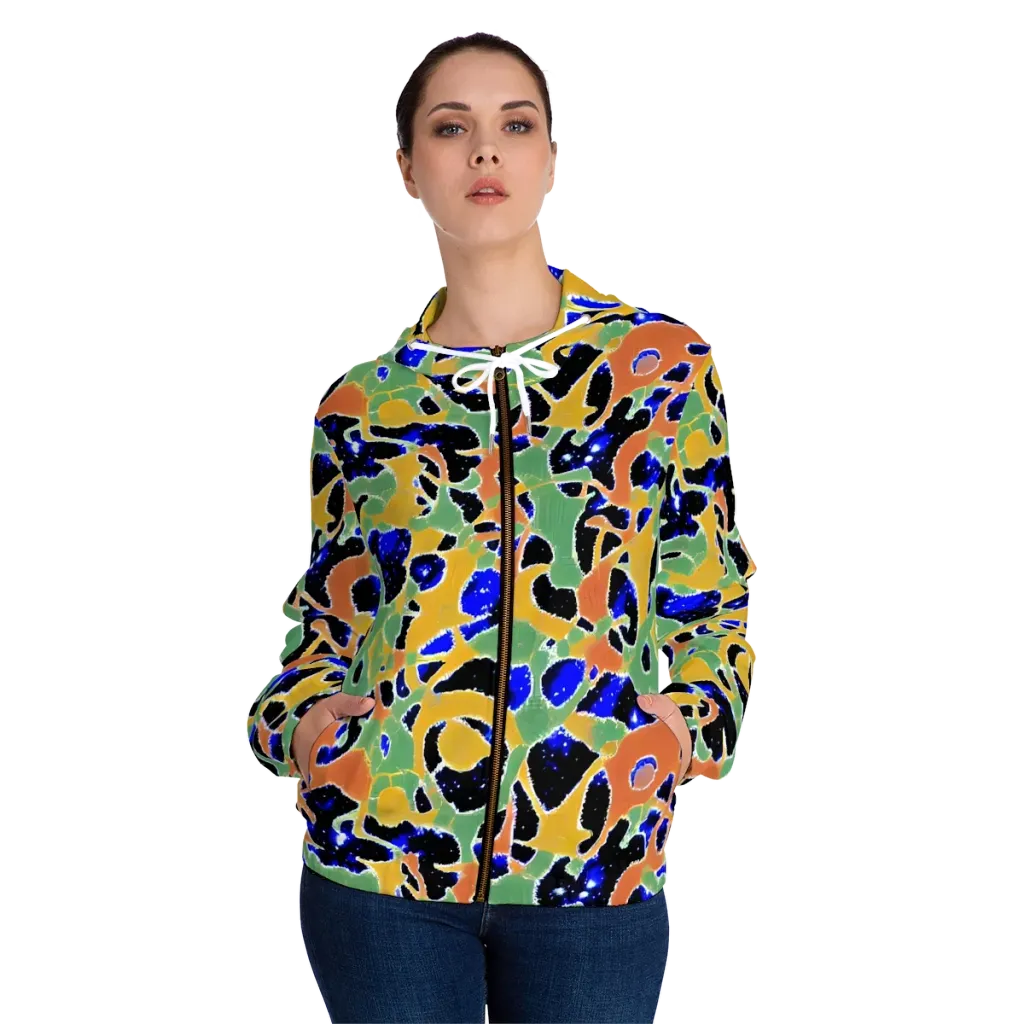 Cobalt Collage on Women's Full-Zip Hoodie — Front On Person