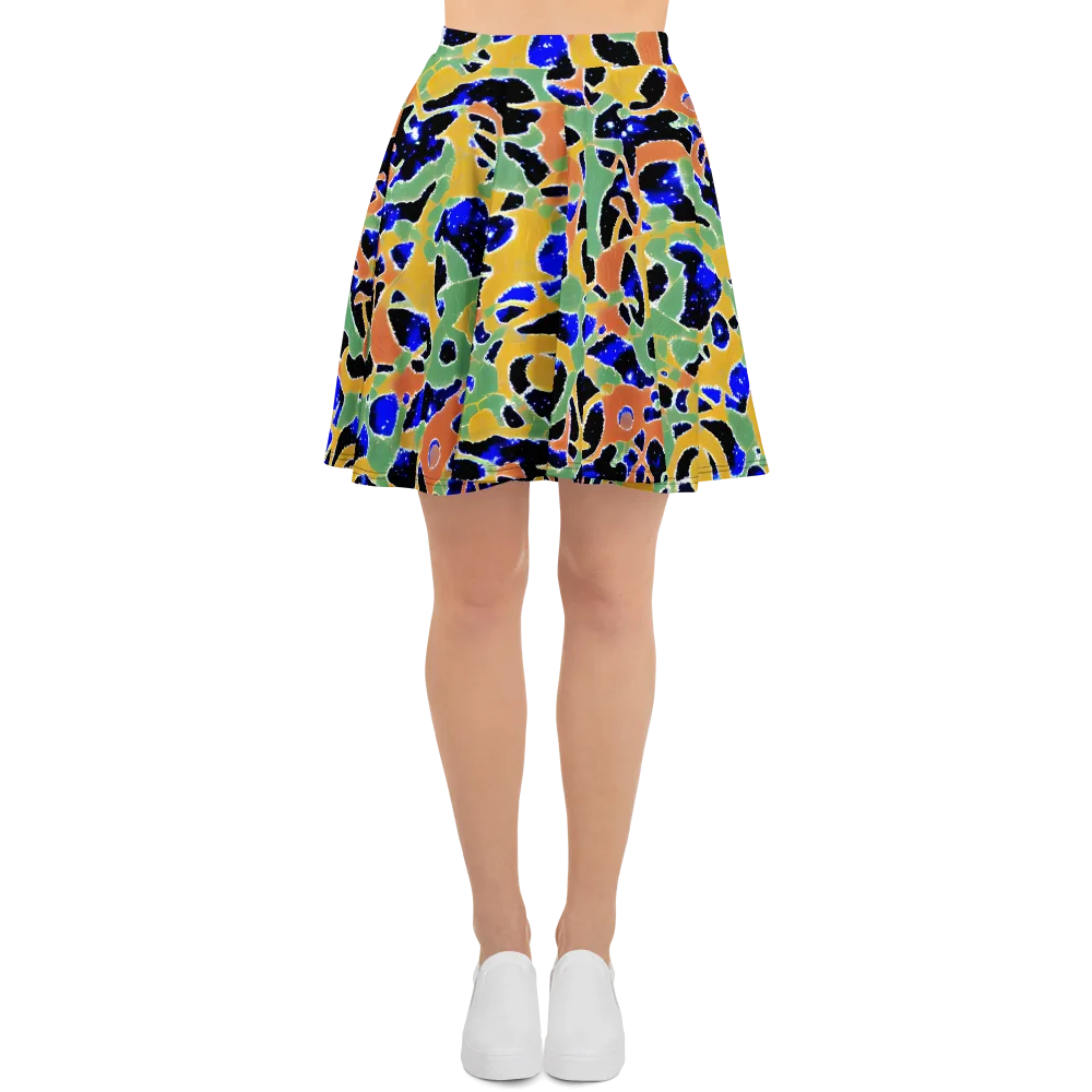 Cobalt Collage on Skater Skirt — Front