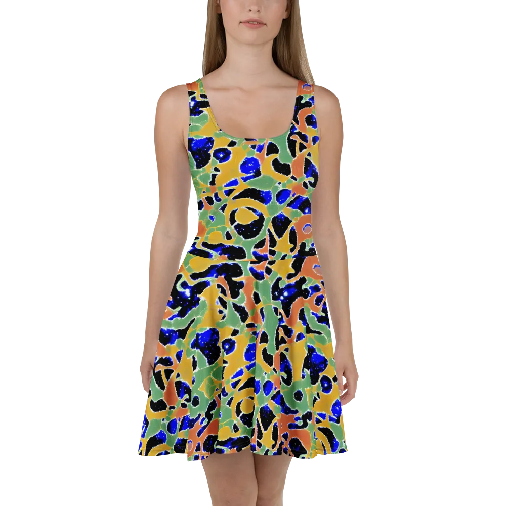 Cobalt Collage on Skater Dress — Front