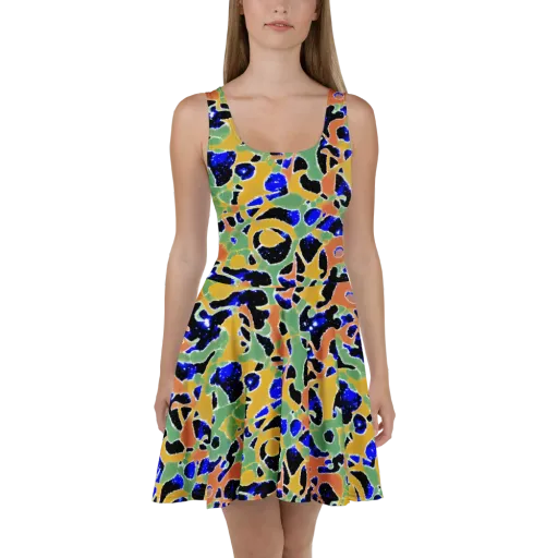Cobalt Collage on a Skater Dress