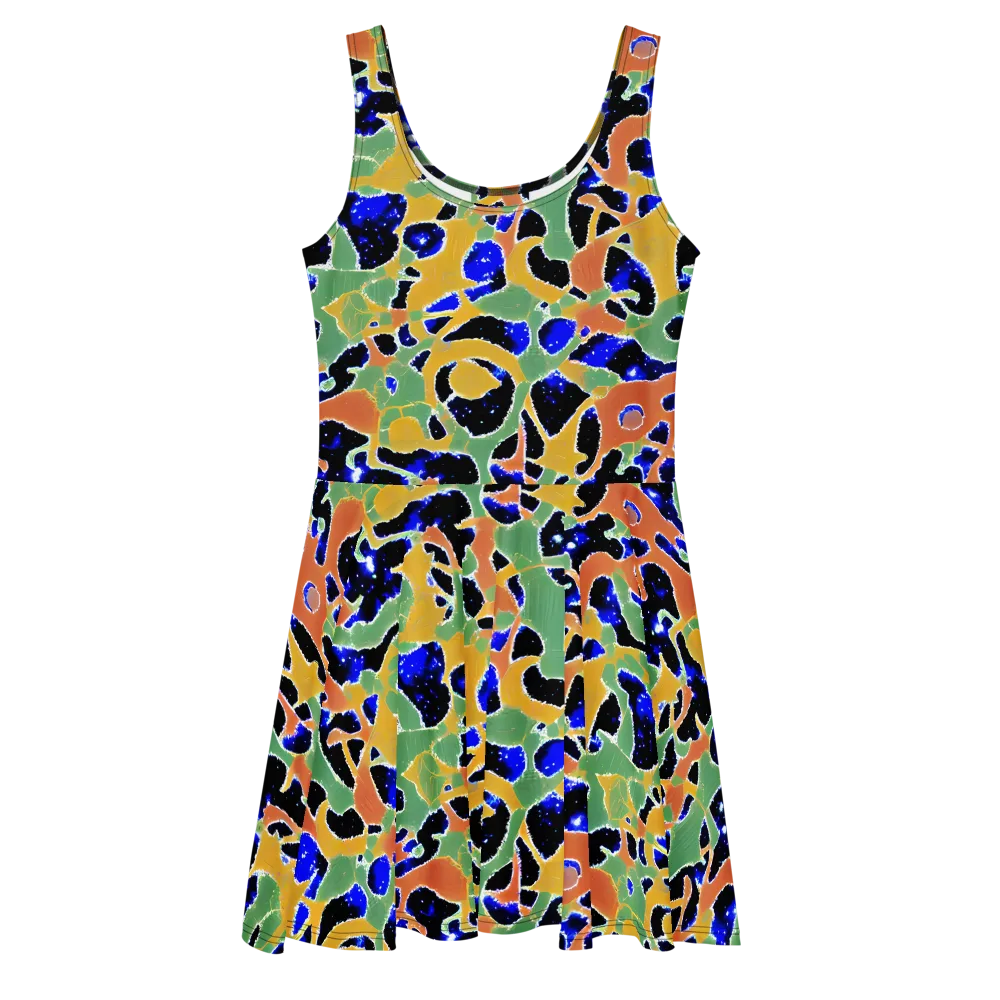 Cobalt Collage on Skater Dress — Front