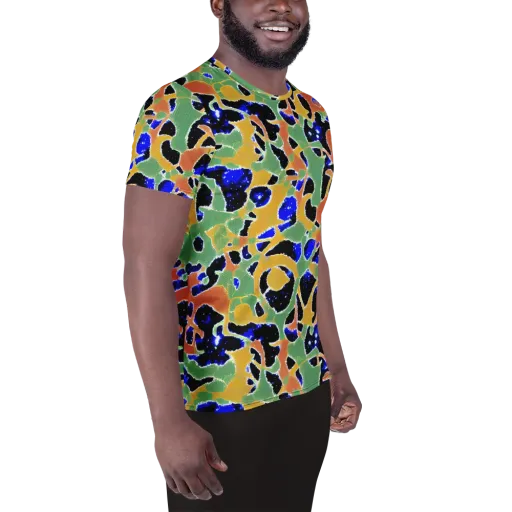 Cobalt Collage on a Men's Athletic T-Shirt