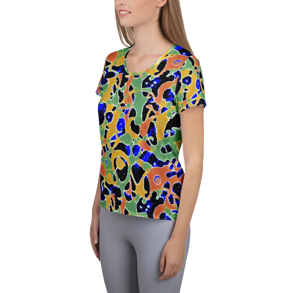 Cobalt Collage on Women's Athletic T-Shirt — Left