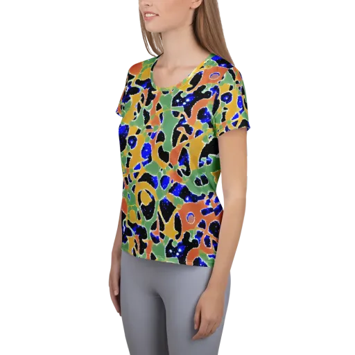 Cobalt Collage on a Women's Athletic T-Shirt