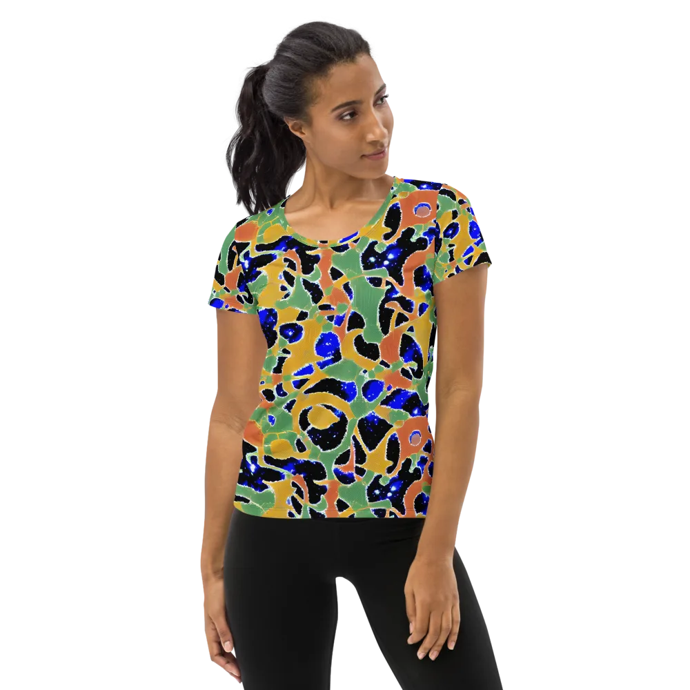 Cobalt Collage on Women's Athletic T-Shirt — Front