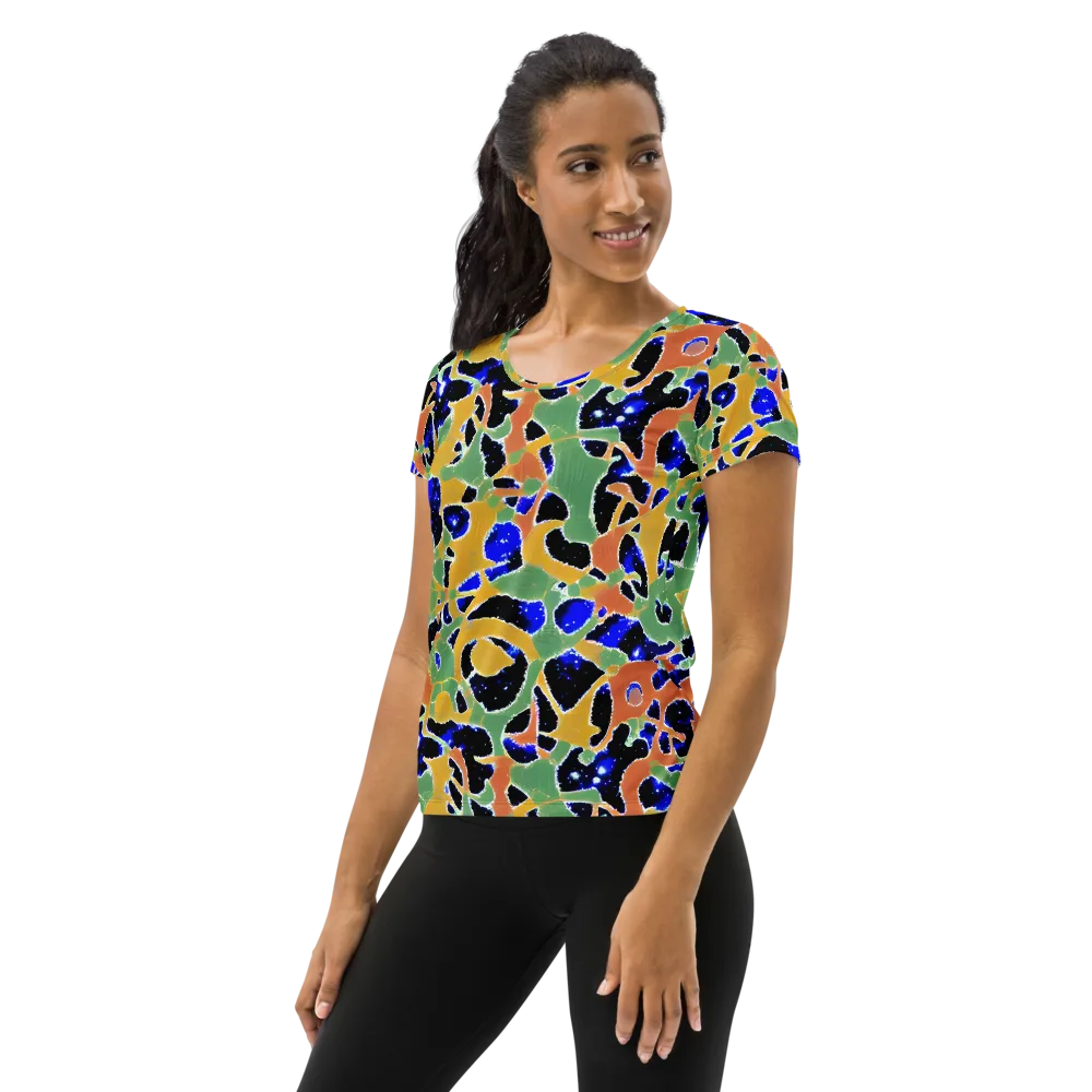 Cobalt Collage on Women's Athletic T-Shirt — Left