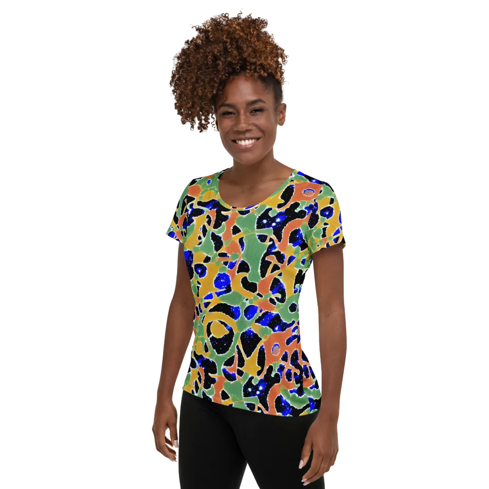 Cobalt Collage on Women's Athletic T-Shirt — Left