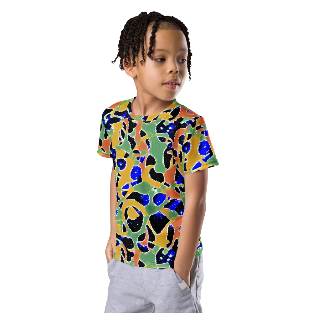 Cobalt Collage on Kids Crew Neck T-Shirt — Left Front