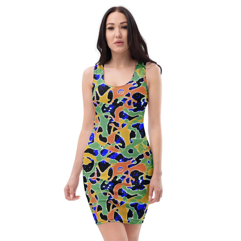 Cobalt Collage on Bodycon Dress — Front