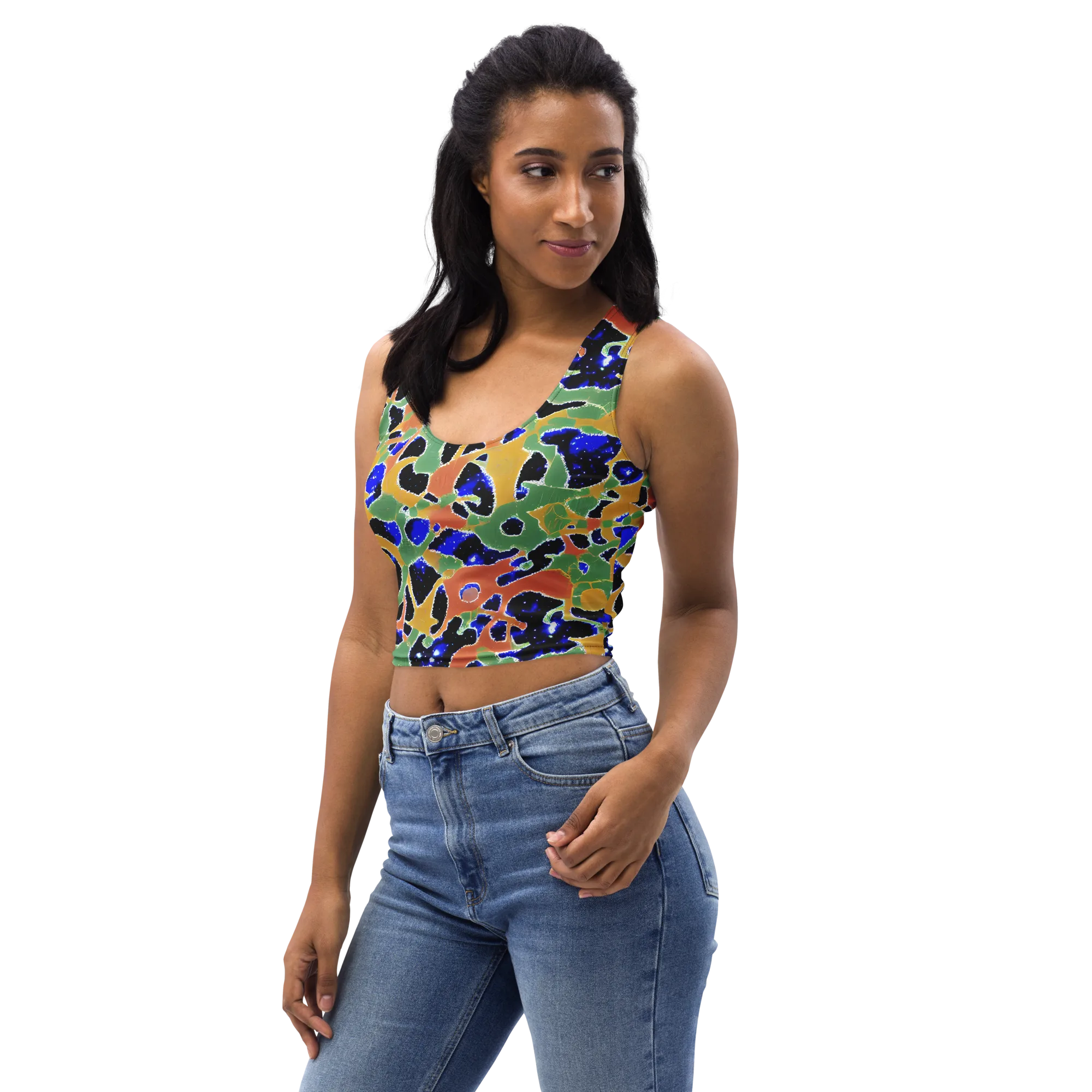Cobalt Collage on Crop Top — Left Front
