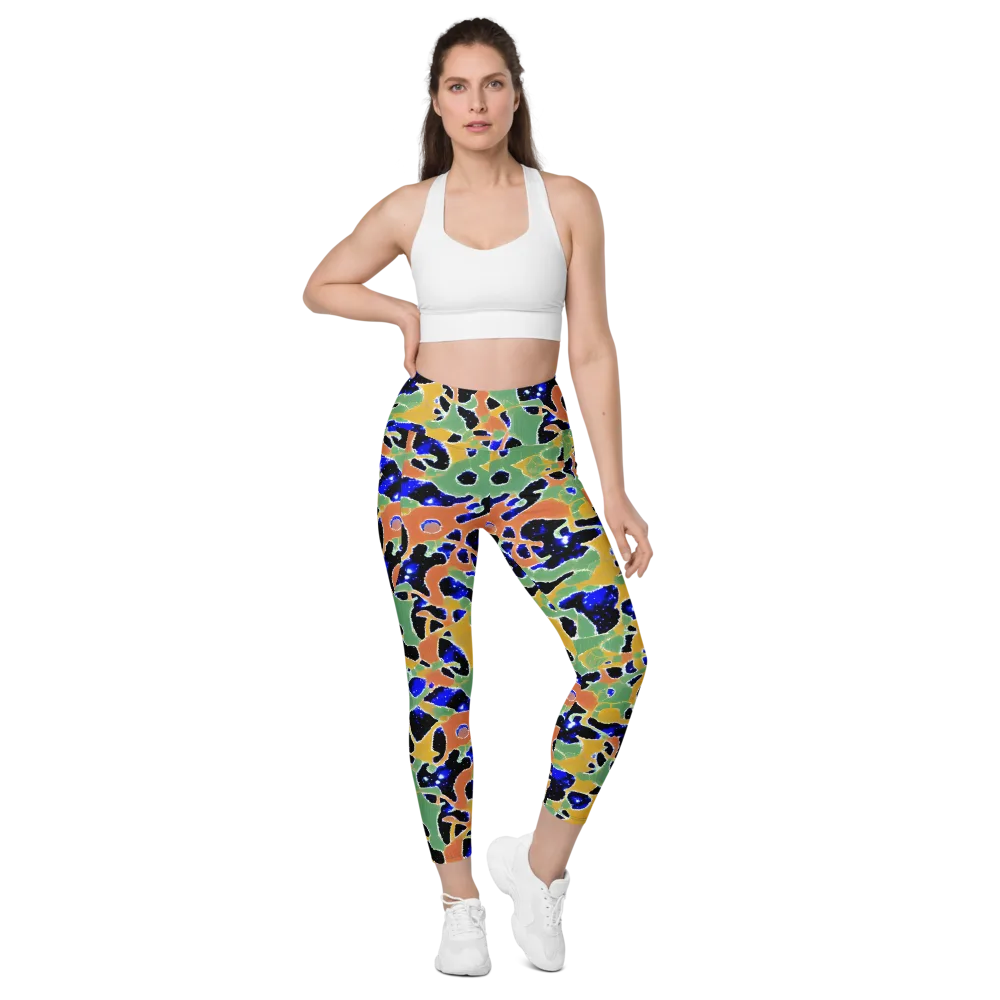 Cobalt Collage on Leggings with Pockets — Front