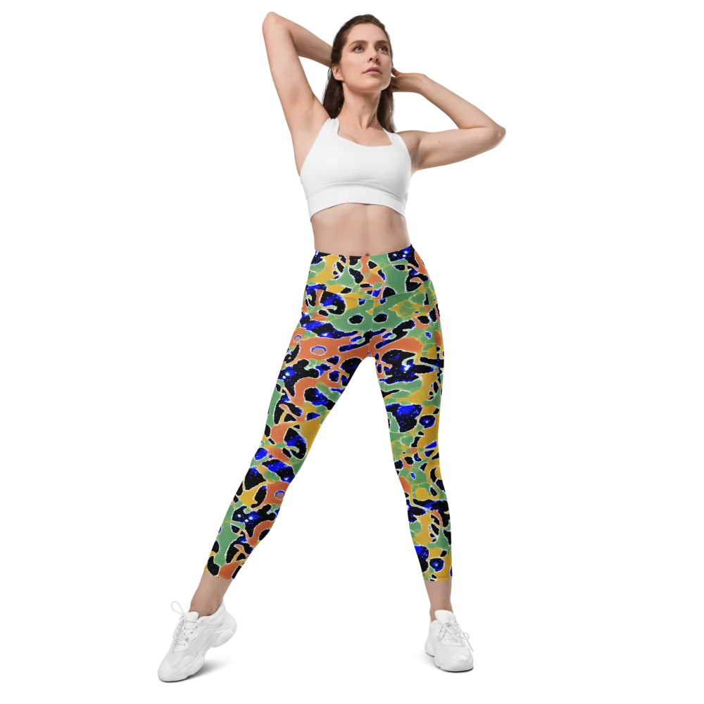 Cobalt Collage on Leggings with Pockets — Front
