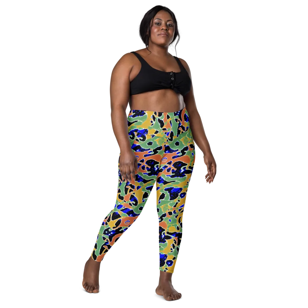 Cobalt Collage on Leggings with Pockets — Front