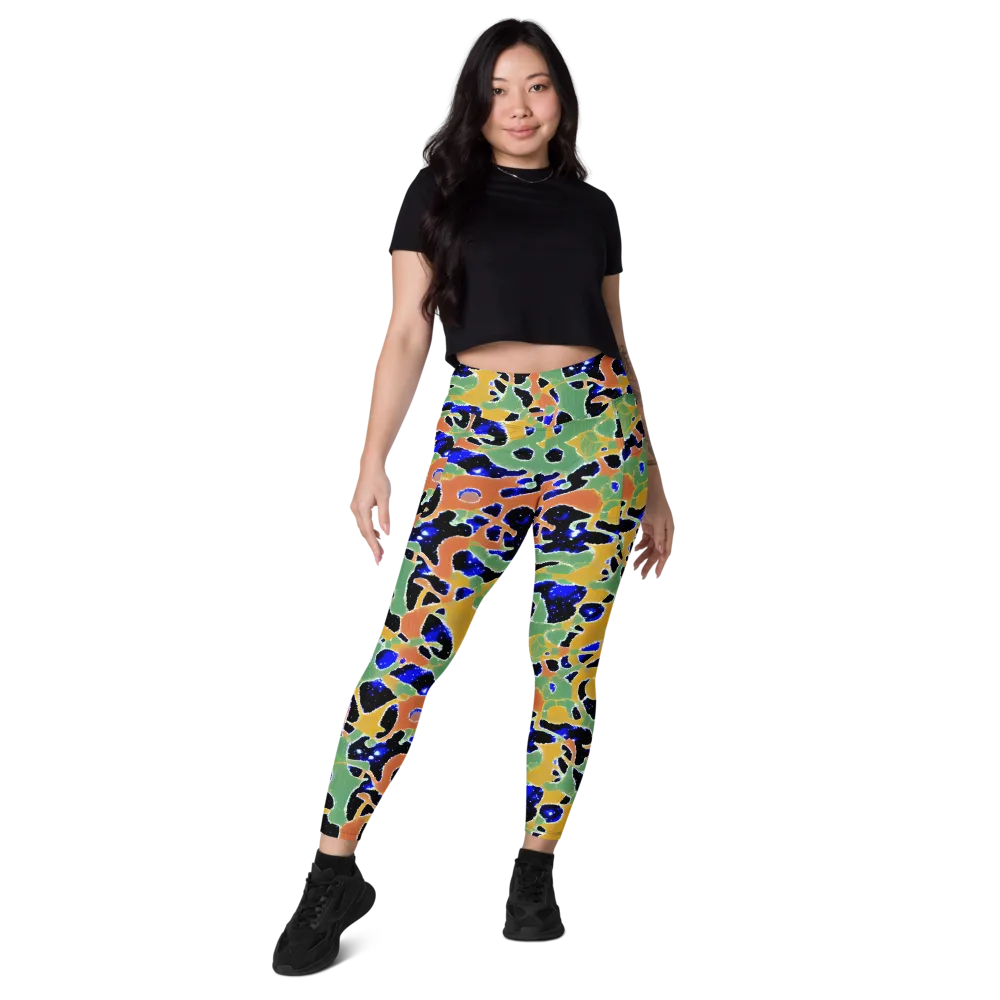 Cobalt Collage on Leggings with Pockets — Front