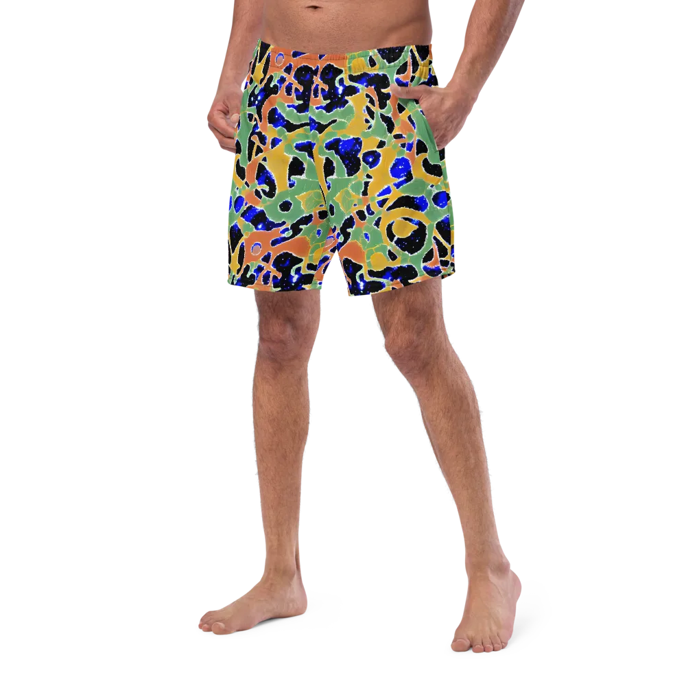 Cobalt Collage on Swim Trunks — Left Front