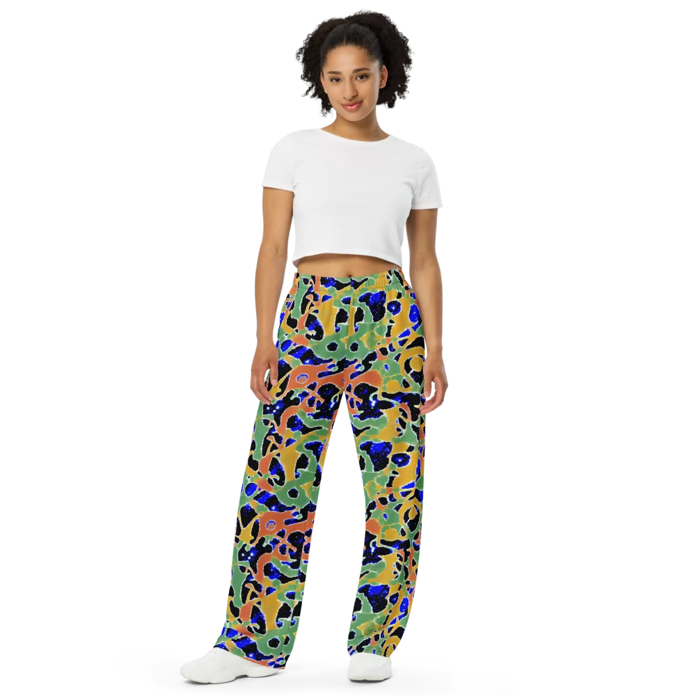 Cobalt Collage on Wide-Leg Pants — Front