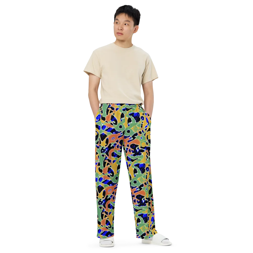 Cobalt Collage on Wide-Leg Pants — Front
