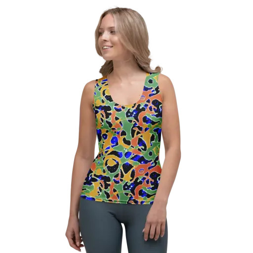 Cobalt Collage on a Women's Tank Top