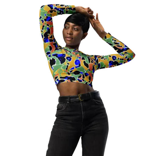 Cobalt Collage on a Long Sleeve Crop Top