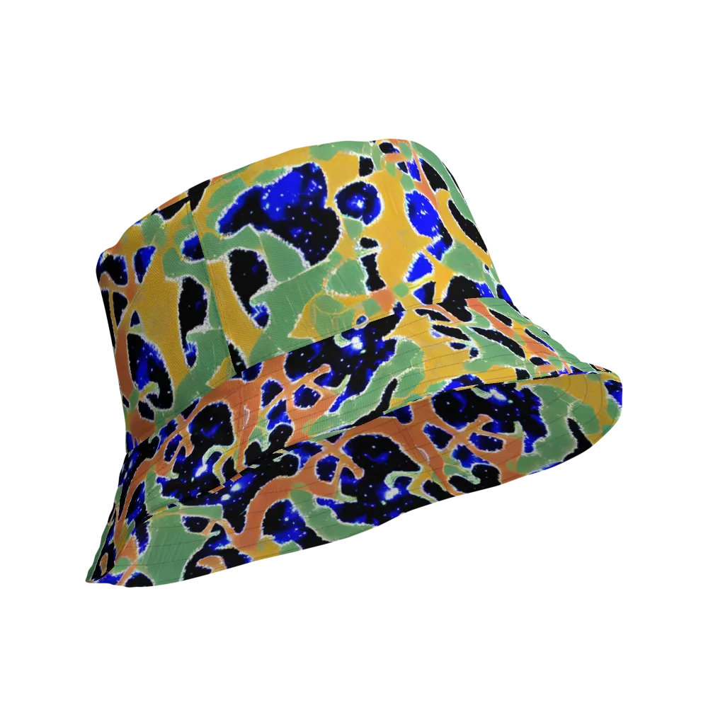 Cobalt Collage on Reversible Bucket Hat — Product details Outside