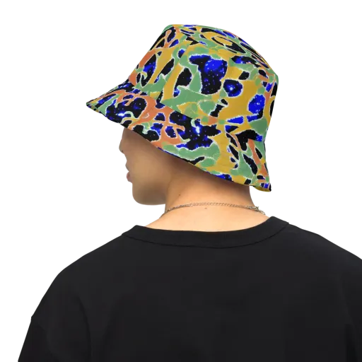 Cobalt Collage on a Reversible Bucket Hat