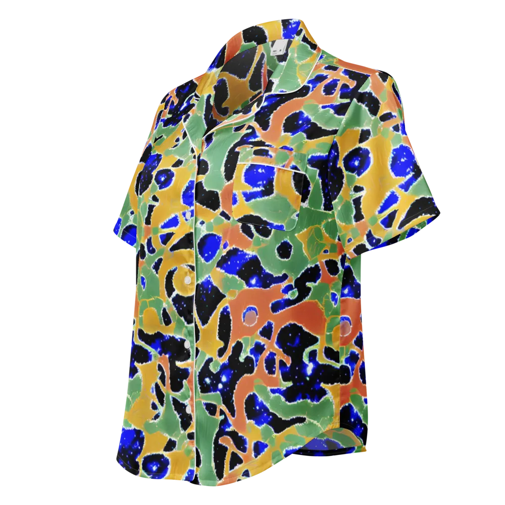 Cobalt Collage on Women's Short Sleeve Pajama Top — Left Front