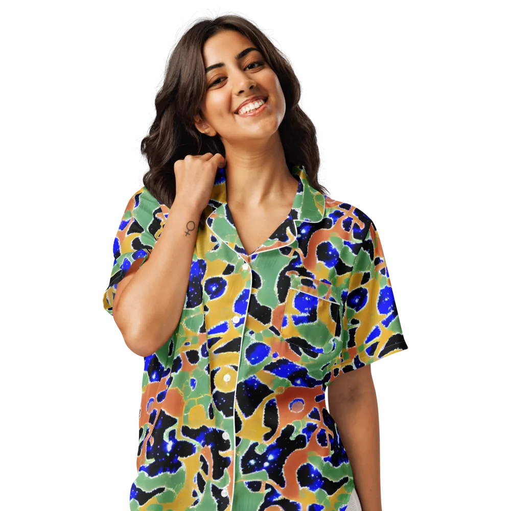 Cobalt Collage on Women's Short Sleeve Pajama Top — Front