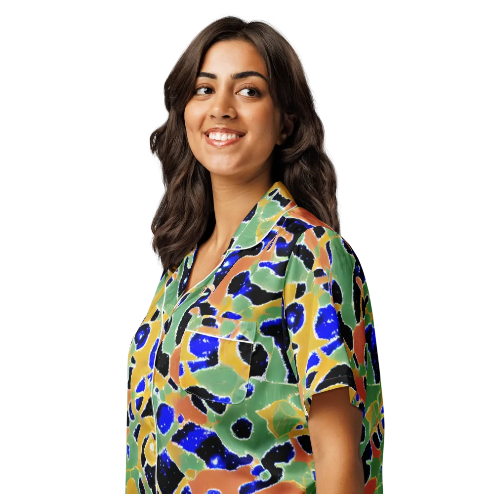 Cobalt Collage on Women's Short Sleeve Pajama Top — Left Front