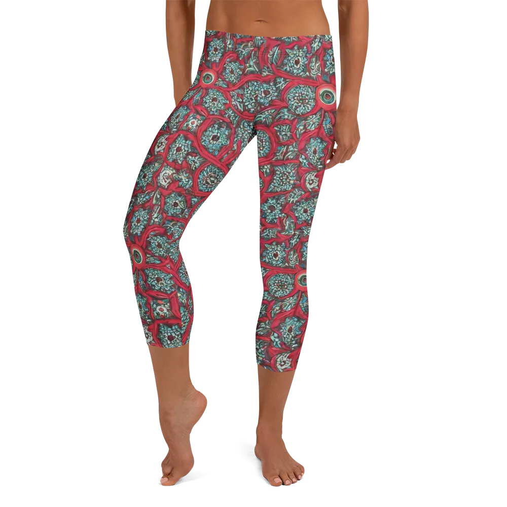 Crimson Mosaic on Capri Leggings — Front